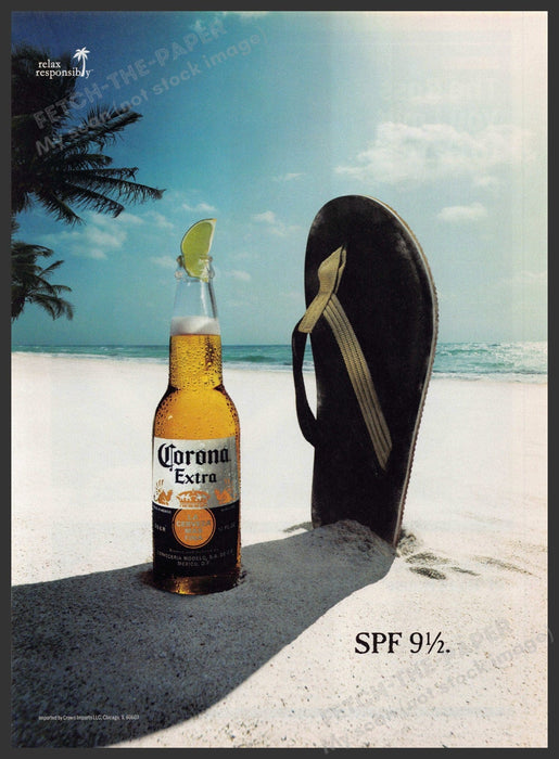 Corona Extra 2000s Print Advertisement Ad 2009 Flip Flop Sand Sun SPF 9 1/2 Corona