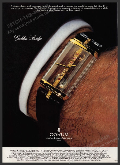 Corum Watches Golden Bridge 1980s Print Advertisement Ad 1982 Fetch the Paper!