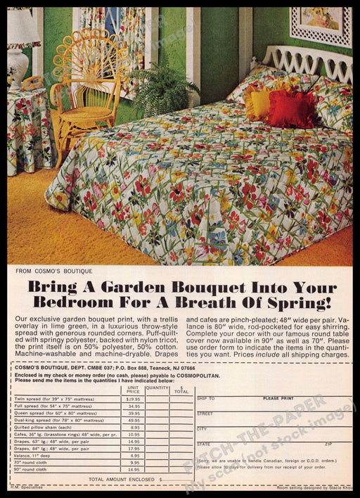 Cosmo's Boutique 1970s Print Advertisement 1977 Garden Bouquet Linen Cosmo's Boutique