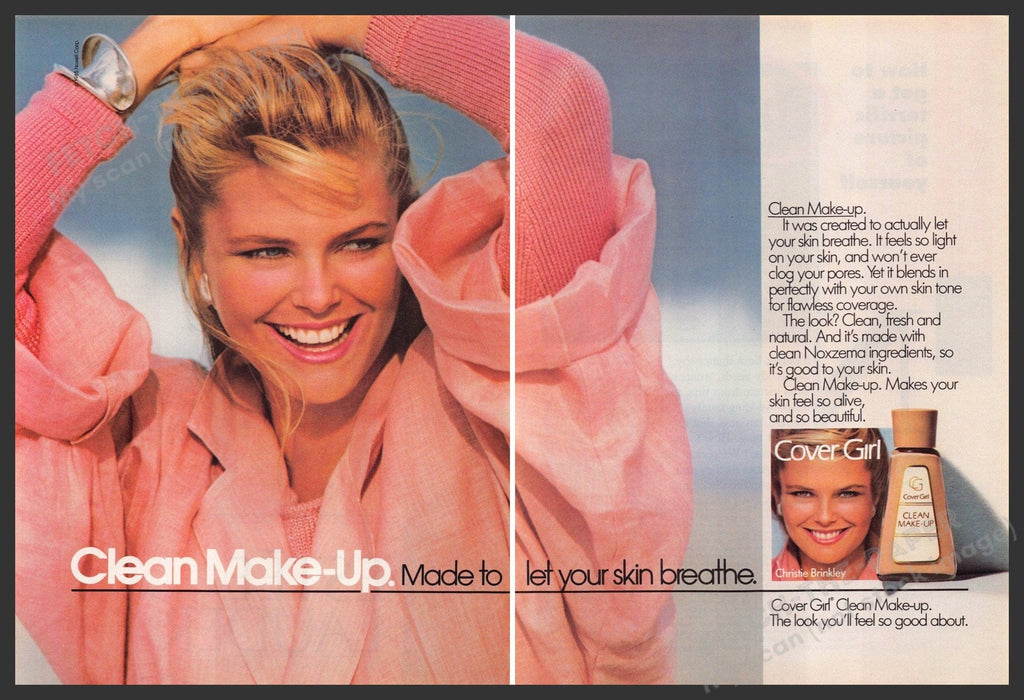 Cover Girl 1980s Magazine Print Advertisement (2 pages) 1985 Christie Brinkley Cover Girl