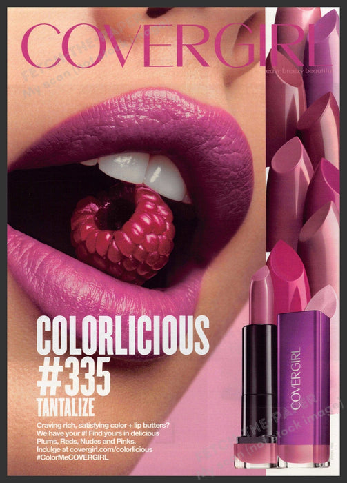 Cover Girl 2010s Print Advertisement Ad 2015 Raspberry Mouth Tantalize Lips Cover Girl