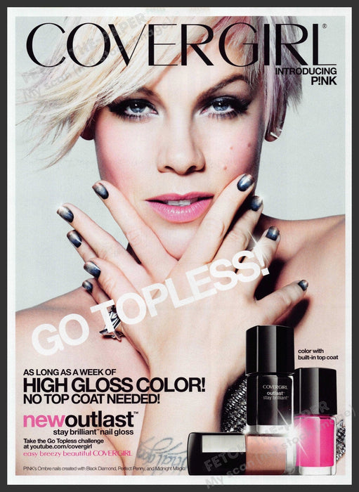 Cover Girl P!nk Singer 2000s Print Advertisement 2013 Pink "Go Topless" Fetch-the-Paper