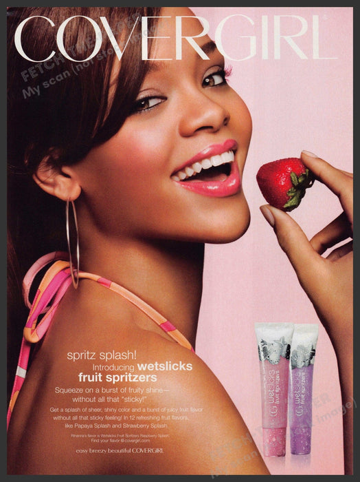 Cover Girl Rihanna 2000s Print Ad 2007 Fruit Spritzers Lips Strawberry Fetch-the-Paper