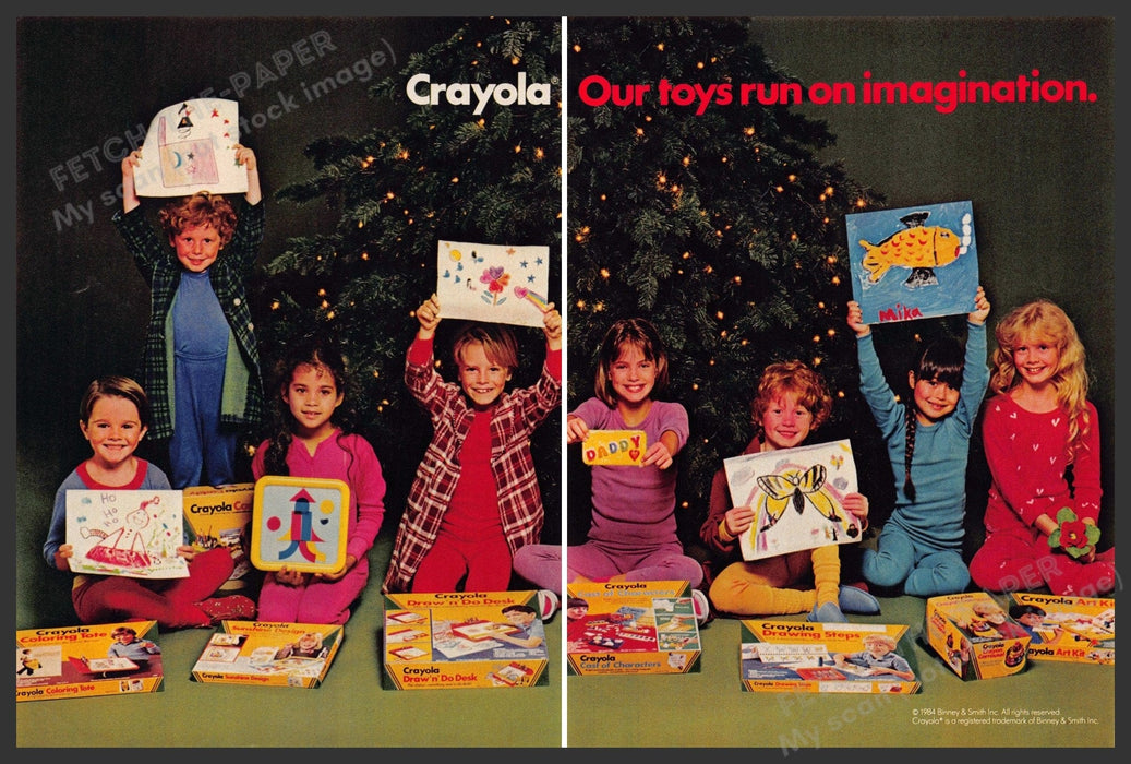 Crayola 1980s Print Advertisement (2 pages) 1984 Christmas Kids Art Sets Crayola