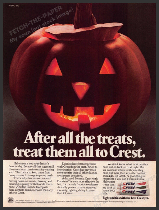 Crest 1980s Magazine Print Advertisement 1983 Jack-o-lantern Halloween Crest