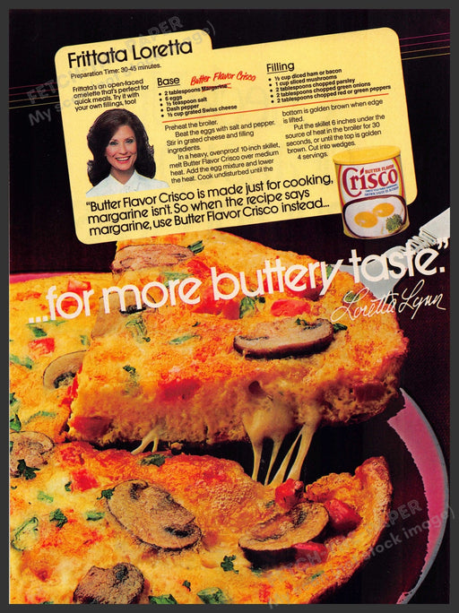 Crisco 1980s Magazine Print Advertisement 1986 Frittata Recipe Loretta Lynn Crisco