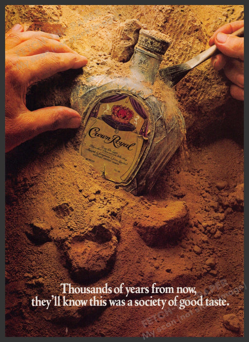 Crown Royal 1980s Print Advertisement 1982 "Thousands of years from now" Fetch-the-Paper