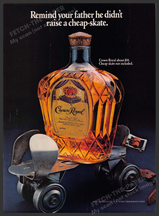 Crown Royal 1980s Print Advertisement 1983 "He didn't marry a cheap-skate" Fetch-the-Paper
