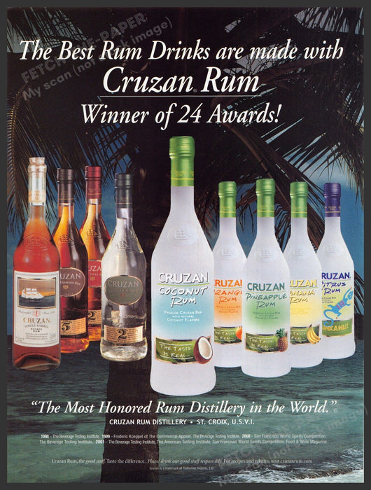 Cruzan Rum 2000s Print Advertisement 2002 Winner of 24 Awards Fetch-the-Paper
