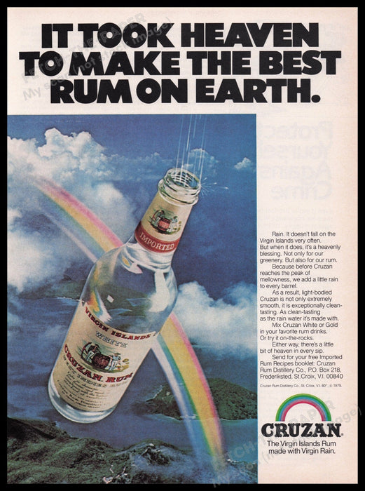 Cruzan Rum Virgin Islands Rainbow 1980s Print Advertisement Ad 1980 Fetch the Paper!