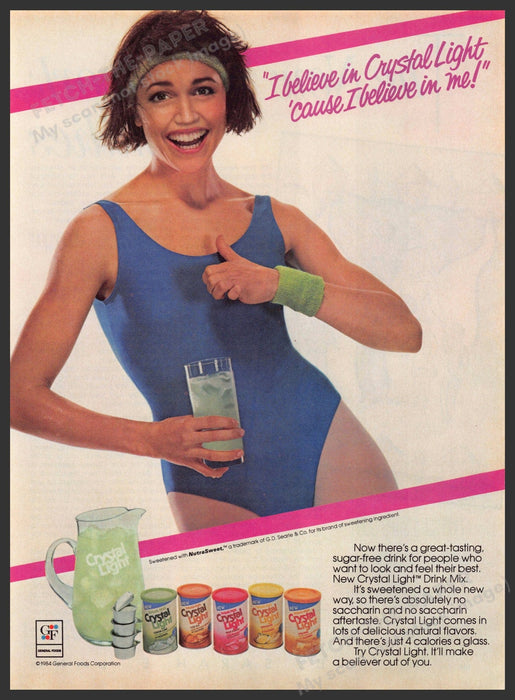 Crystal Light 1980s Magazine Print Advertisement 1984 Aerobics Working Out Crystal Light