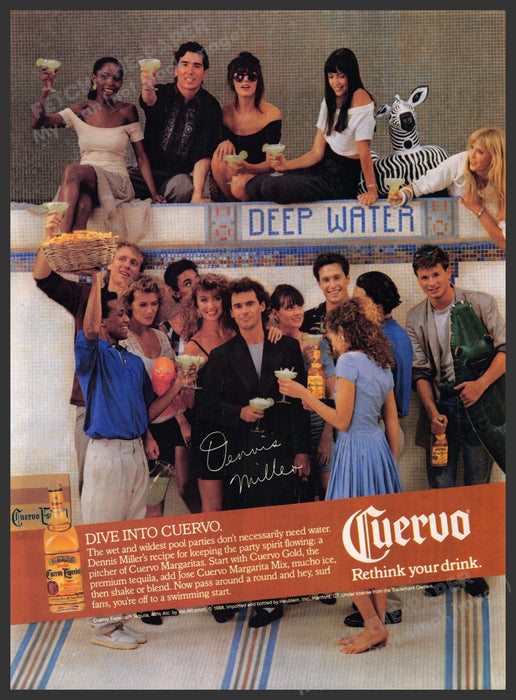 Cuervo 1980s Print Advertisement 1989 Dennis Miller Empty Pool "Deep Water" Jose Cuervo