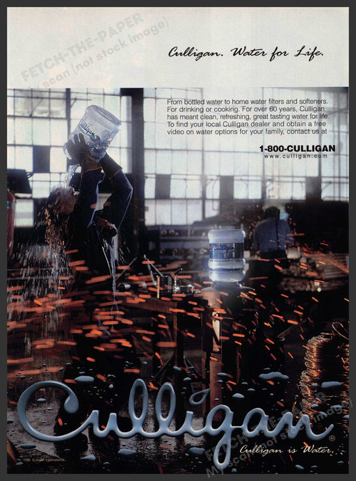 Culligan Water 1990s Print Advertisement 1998 Drenching Worker Welder Culligan