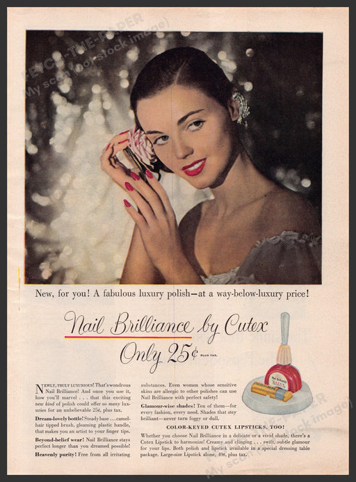 Cutex Nail Brilliance Polish 1940s Print Advertisement Ad 1948 Color Fetch-the-Paper