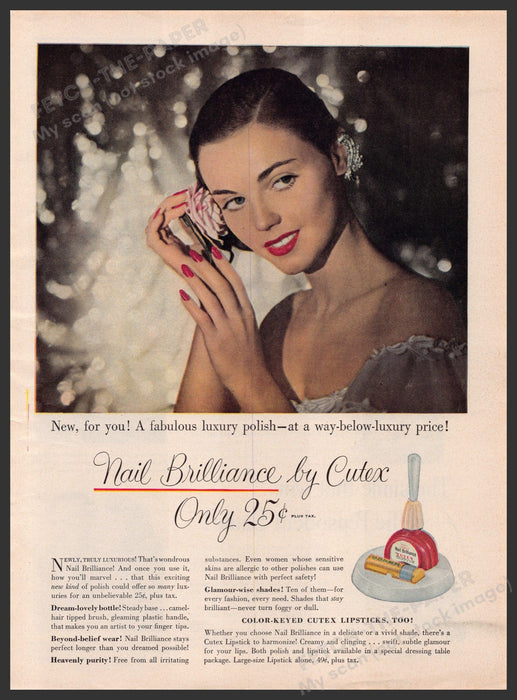 Cutex Nail Brilliance Polish 1940s Print Advertisement Ad 1948 Color Fetch-the-Paper