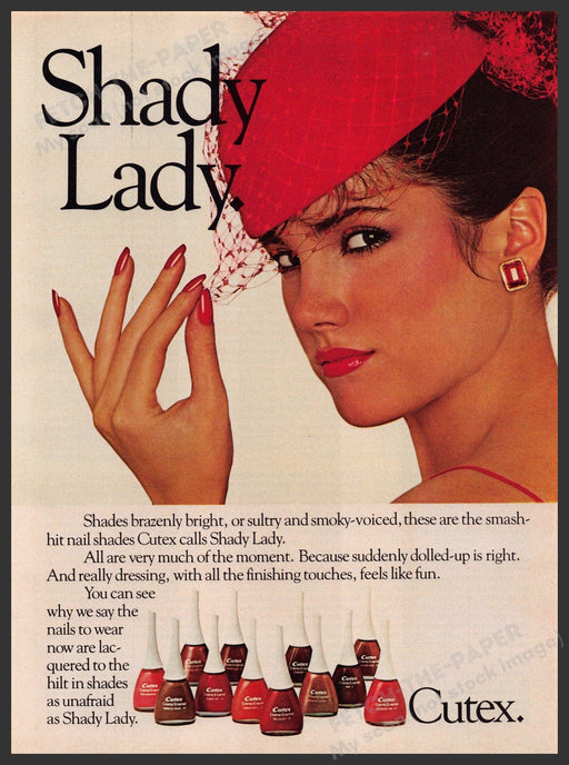 Cutex Nail Polish 1980s Print Advertisement 1981 Shady Lady Fetch-the-Paper