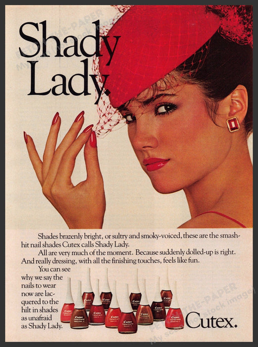 Cutex Nail Polish 1980s Print Advertisement 1981 Shady Lady Fetch-the-Paper