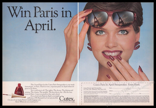 Cutex Nail Polish 1980s Print Advertisement (2 pages) 1980 Cute Girl Fetch the Paper!