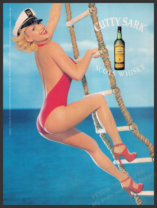 Cutty Sark 2000s Print Advertisement 2000 Pinup Girl Ladder Legs Fetch-the-Paper