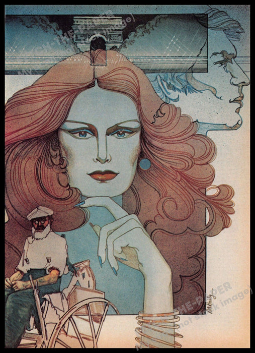 Daily Artist 1970s Magazine Illustration 1977 Woman Two Men Daily