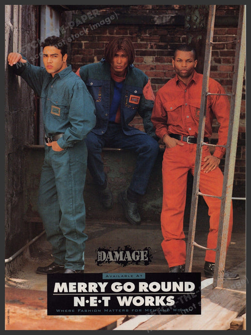 Damage N-E-T Works Clothing 1990s Print Advertisement Ad 1992 Merry Go Round Fetch-the-Paper