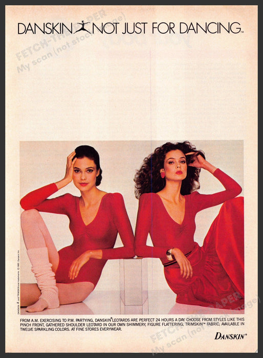 Danskin 1980s Print Advertisement 1982 Exercising to Partying Fetch-the-Paper
