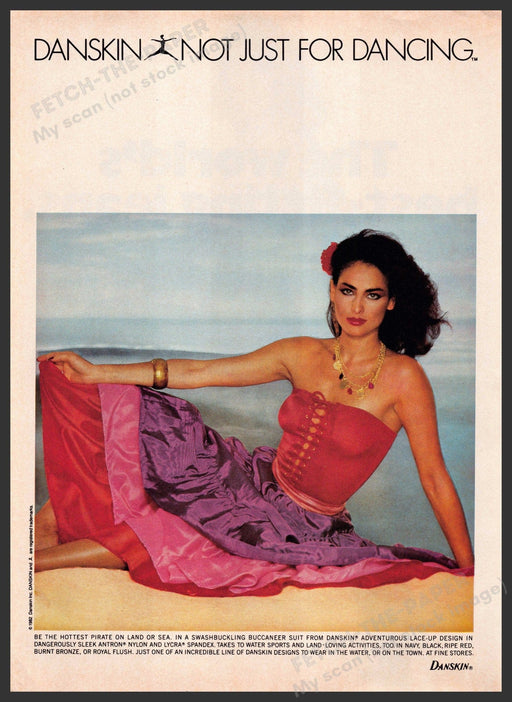 Danskin 1980s Print Advertisement 1982 Female Pirate Strapless Dress Fetch-the-Paper