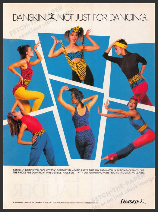 Danskin 1980s Print Advertisement Ad 1986 Action-Packed Colors Dance Girls Danskin