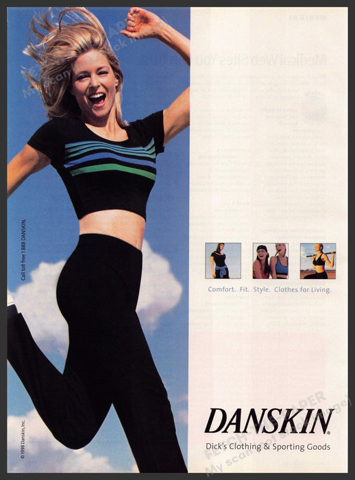 Danskin 1990s Magazine Print Ad 1998 Girl Jumping "Clothes for living" Danskin