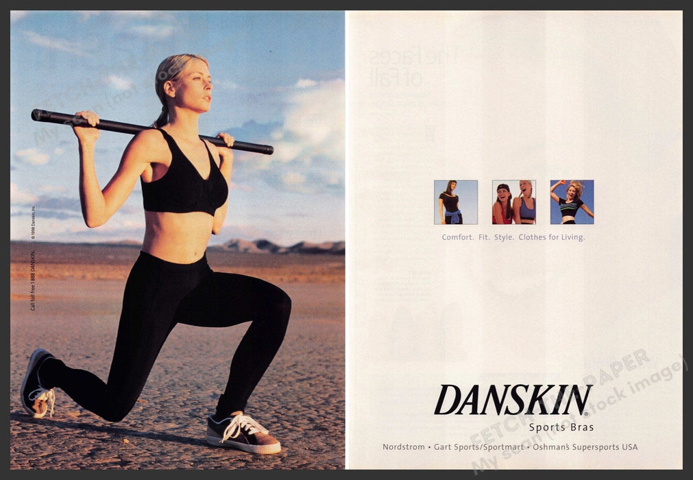 Danskin 1990s Magazine Print Advertisement (2 pgs) 1998 Sports Bras Woman Danskin