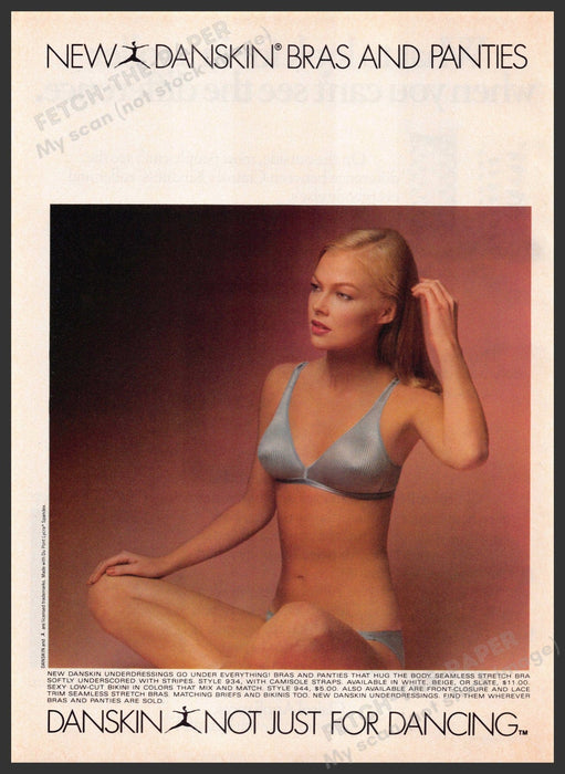 Danskin Bras & Panties 1980s Print Advertisement 1982 "Not just for dancing" Fetch-the-Paper