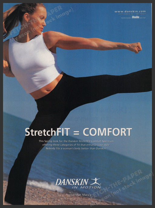 Danskin in Motion 2000s Print Advertisement 2004 Girl Kickboxing Workout Fetch-the-Paper