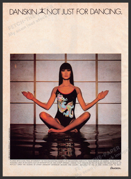 Danskin Swimwear 1980s Print Advertisement 1982 Far Eastern Fetch-the-Paper