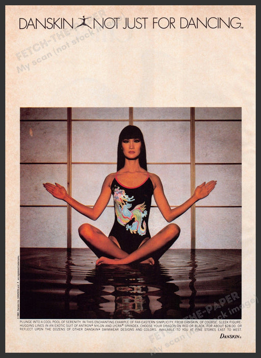 Danskin Swimwear 1980s Print Advertisement 1982 Far Eastern Fetch-the-Paper
