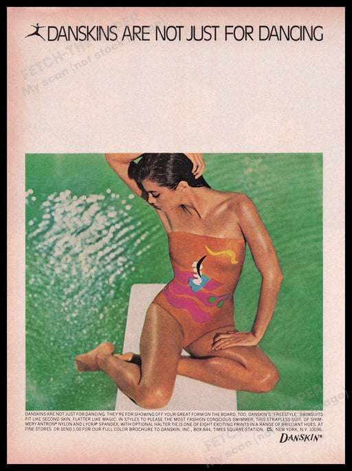 Danskin Swimwear 1980s Print Advertisement Ad 1980 Diving Board Model Fetch the Paper!
