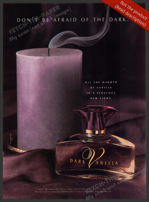 Dark Vanilla 1990s Magazine Print Ad 1998 "Don't be afraid of the dark" Fetch-the-Paper