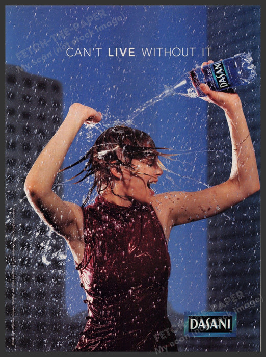 Dasani Water 2000s Print Advertisement 2003 "Can't live without it" Wet Girl Fetch-the-Paper