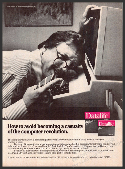 Datalife Flexible Disks 1980s Print Advertisement 1983 Computer Revolution Fetch-the-Paper