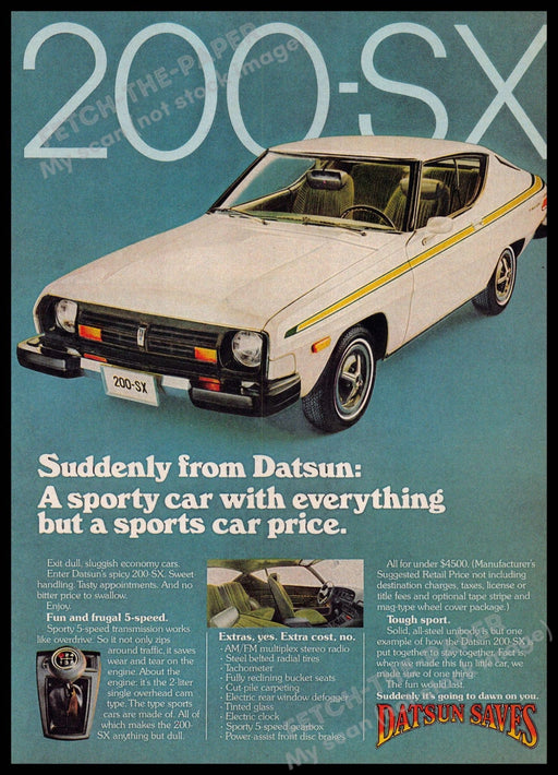 Datsun 200-SX 1970s Print Advertisement 1977 Sporty Car Datsun 200-SX