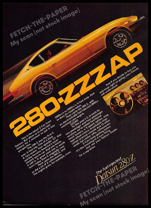 Datsun 280-Z 1970s Print Advertisement 1977 "ZZZAP!" Zap Drive Datsun 280-Z