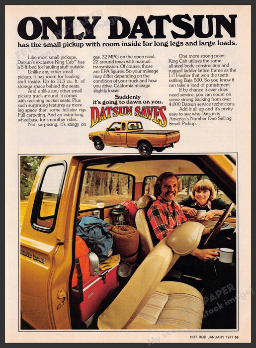 Datsun King Cab Truck 1970s Magazine Print Advertisement 1977 Interior Pickup Datsun King Cab