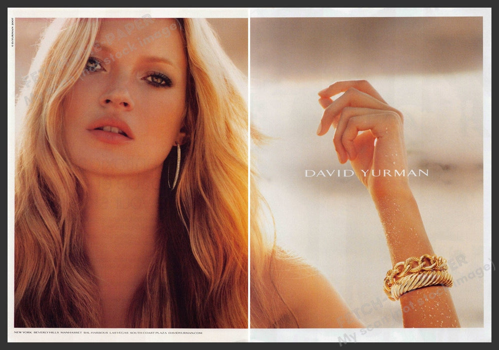David Yurman 2000s Print Advertisement (2 page centerfold) 2007 Kate Moss Fetch-the-Paper