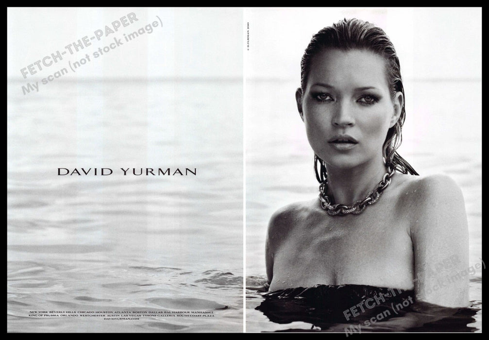 David Yurman 2010s Print Advertisement (2 pages) 2010 Kate Moss In Water Jewelry Fetch-the-Paper