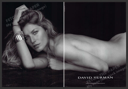 David Yurman Gisele Bundchen 2010s Print Advertisement (2 page) 2013 Bare Body Fetch-the-Paper