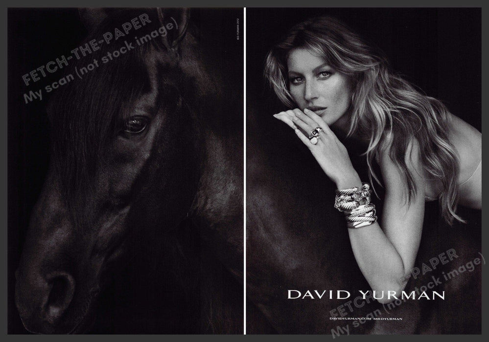 David Yurman Jewelry 2010s Print Advertisement (2 pg) 2012 Gisele Bundchen Horse Fetch-the-Paper