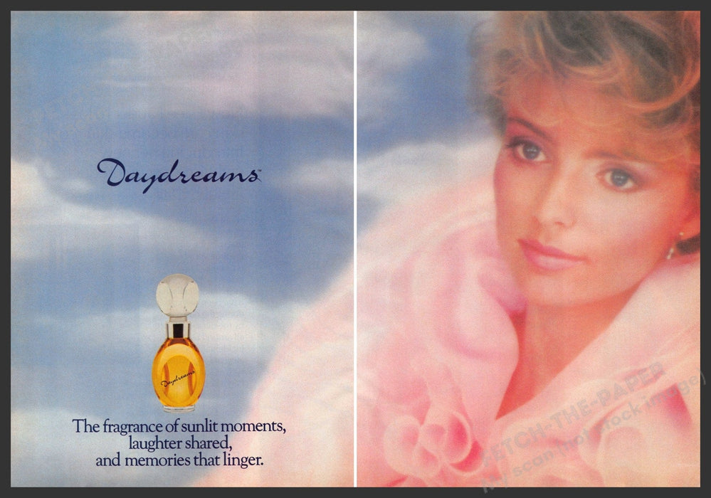 Daydreams Fragrance 1980s Print Advertisement (2 page) 1982 Clouds Fetch-the-Paper