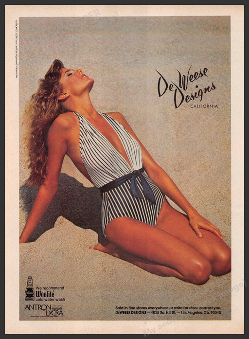 De Weese Designs California Swimwear 1980s Print Advertisement 1983 Legs Beach Fetch-the-Paper