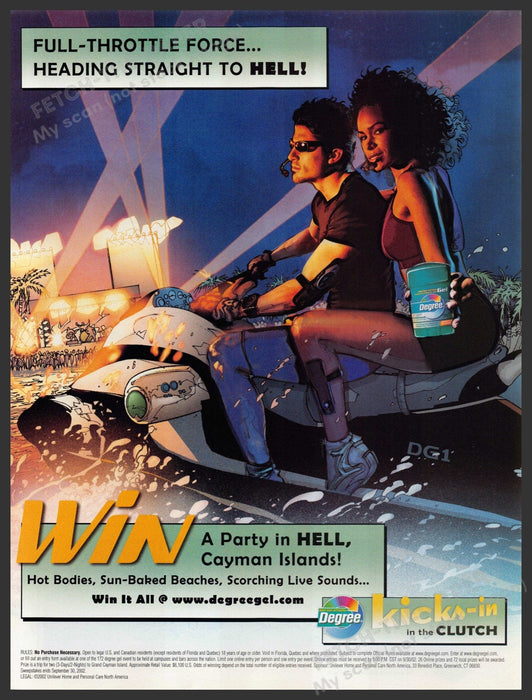 Degree Deodorant 2000s Print Advertisement 2002 Kicks-in Jet Ski Couple Fetch-the-Paper