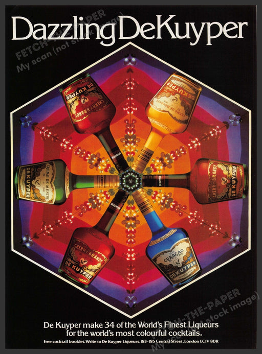 DeKuyper Liqueurs 1980s Print Advertisement Ad 1982 Dazzling Colors Fetch the Paper!