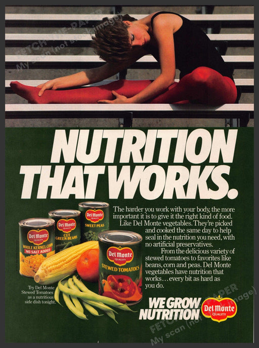 Del Monte 1980s Print Advertisement Ad 1987 Bleachers Stretching Athlete Del Monte